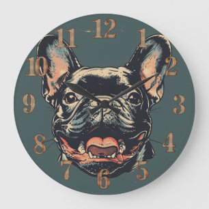 Redondo Grande Reloj Retro de Bulldog Francés