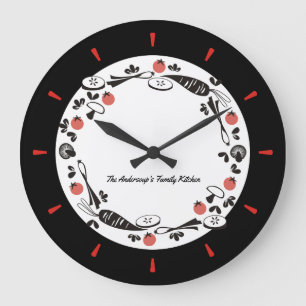 Redondo Grande Reloj retro de la cocina de las verduras del color