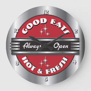 Redondo Grande Reloj retro de pared de la cena de los años 1950 -