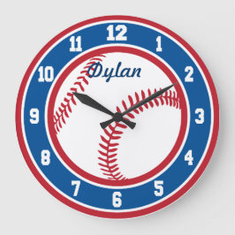 Redondo Grande Reloj rojo blanco y azul de béisbol