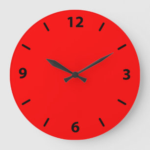 Redondo Grande Reloj rojo de pared con números negros