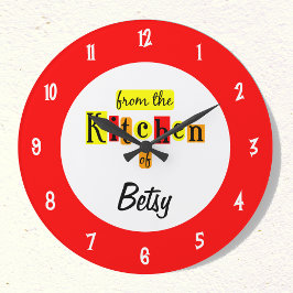 Redondo Grande Reloj Rojo Retro Personalizado Desde la Cocina