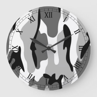 Redondo Grande Reloj romano de camuflaje gris blanco negro
