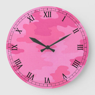 Redondo Grande Reloj romano de camuflaje rosa brillante redondead