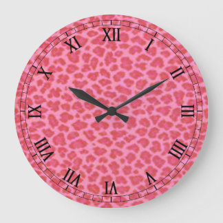 Redondo Grande Reloj romano de números romanos de piel de leopard