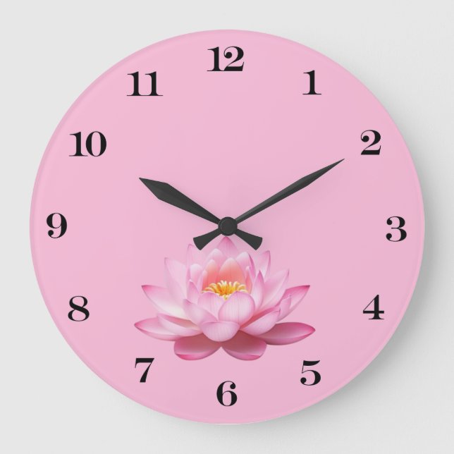 Redondo Grande Reloj rosa de pared de Lotus (Anverso)