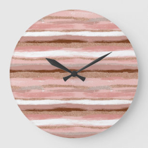 Redondo Grande Reloj rosa Purpurina de oro rayado