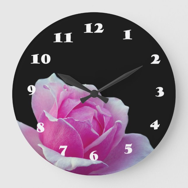 Redondo Grande Reloj rosa rosa de pared (Anverso)