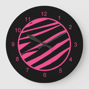 Redondo Grande Reloj rosado y negro del KRW de la cebra de la