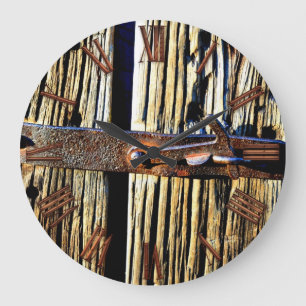 Redondo Grande Reloj rústico de madera y hierro Metalizado de cie