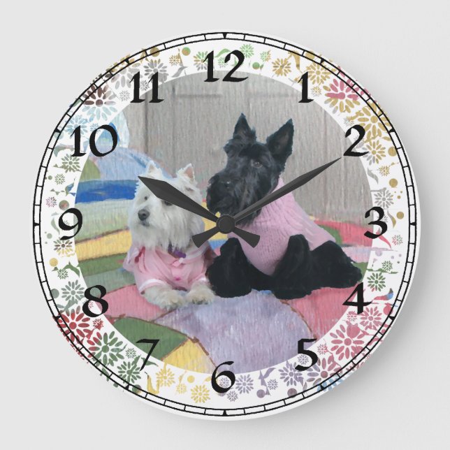 Redondo Grande Reloj Scottie y Westie (Anverso)