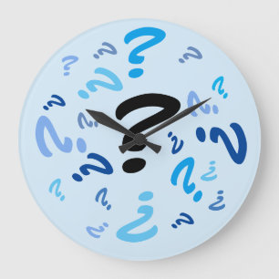 Redondo Grande Reloj - signos de interrogación en azul