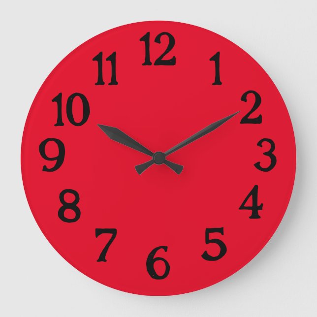 Redondo Grande Reloj simple negro y rojo normal liso (Anverso)