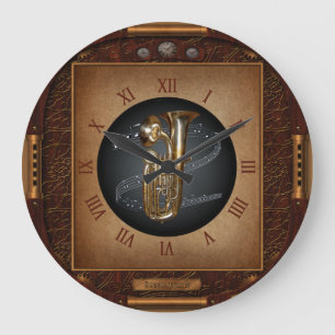 Redondo Grande Reloj Steampunk~Doble teléfono~Euphonium Doble Ca