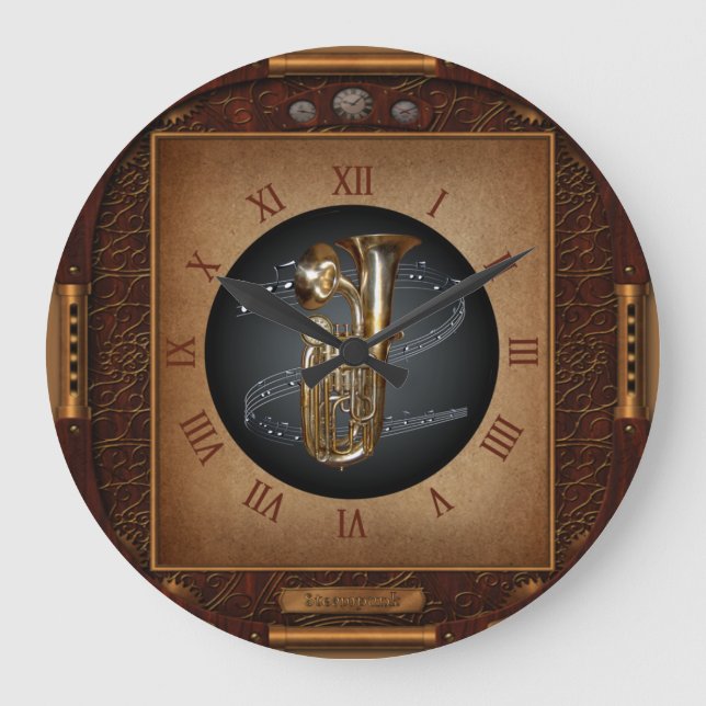Redondo Grande Reloj Steampunk~Doble teléfono~Euphonium Doble Cam (Anverso)