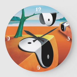 Redondo Grande Reloj surrealista en el paisaje de Yin Yang.