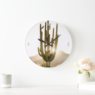 Redondo Grande Reloj temático del desierto con foto de Cactus