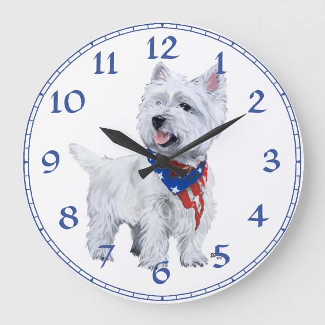 Redondo Grande Reloj Terrier West Highland Blanco (Anverso)
