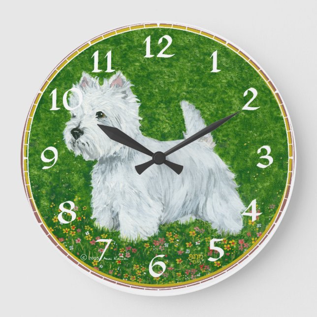 Redondo Grande Reloj Terrier West Highland Blanco (Anverso)