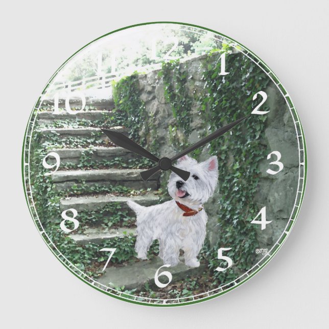 Redondo Grande Reloj Terrier West Highland Blanco (Anverso)