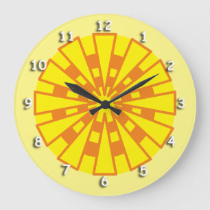 Redondo Grande Reloj - Triángulos y círculos amarillo y Naranja