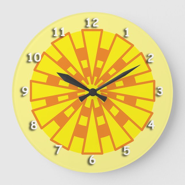 Redondo Grande Reloj - Triángulos y círculos amarillo y Naranja (Anverso)