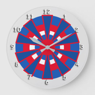 Redondo Grande Reloj - Triángulos y círculos azul blanco rojo