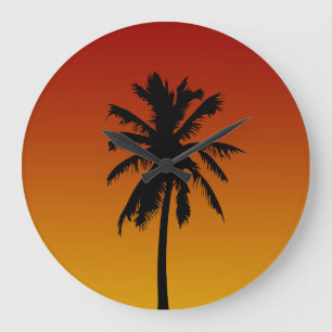 Redondo Grande Reloj tropical de la palmera anaranjada roja de la