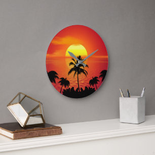 REDONDO GRANDE RELOJ TROPICAL DE LA PARED DEL SOL