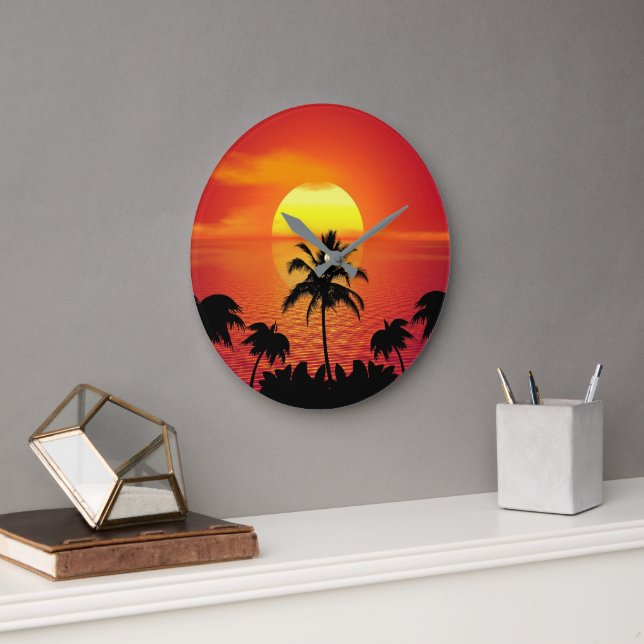 REDONDO GRANDE RELOJ TROPICAL DE LA PARED DEL SOL (Oficina)