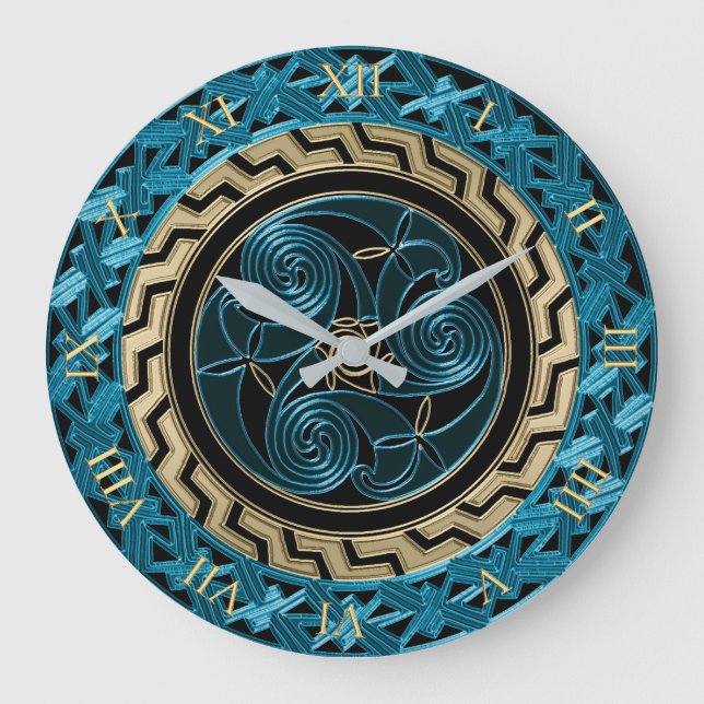 Redondo Grande Reloj Turquoise Black and Gold Celtic Triskele (Anverso)