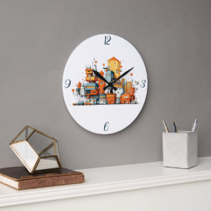 Redondo Grande Reloj urbano colorido de la ciudad personalizado -