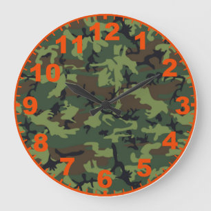 Redondo Grande Reloj verde de Camo con números