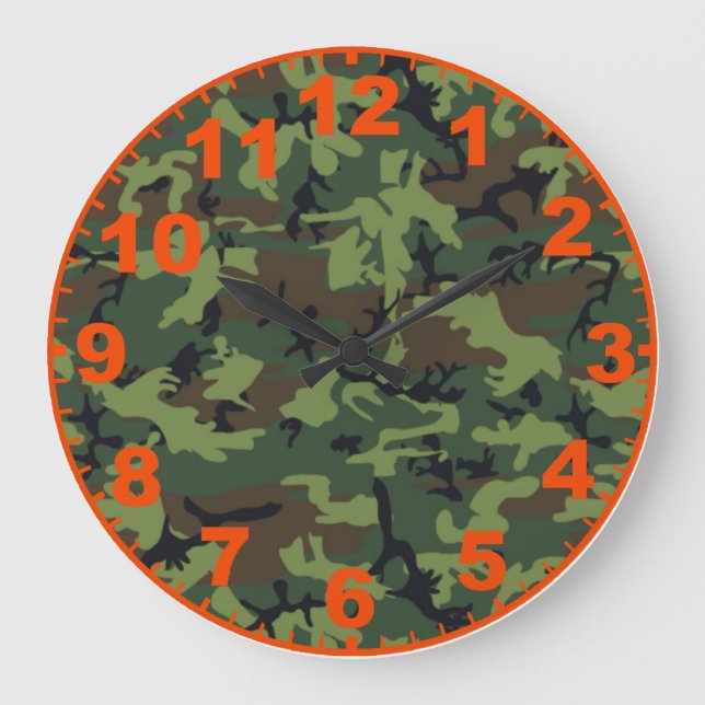Redondo Grande Reloj verde de Camo con números (Anverso)