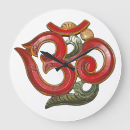 Redondo Grande Reloj verde rojo OM - tiempo para la paz y la medi