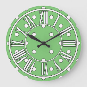 Redondo Grande Reloj verde suave con puntos y detalles blancos