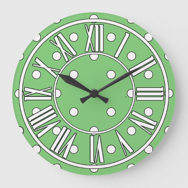 Redondo Grande Reloj verde suave con puntos y detalles blancos (Anverso)