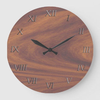 Redondo Grande Reloj - Woodgrain con números Metalizado