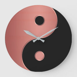 Redondo Grande Reloj Yin Yang en cobre o arcilla y negro