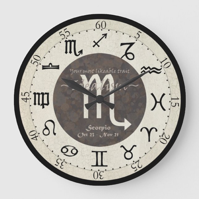 Redondo Grande Reloj zodiaco - Escorpio (Anverso)