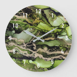 Redondo Grande Resumen Green Black Gold Art Gran Reloj