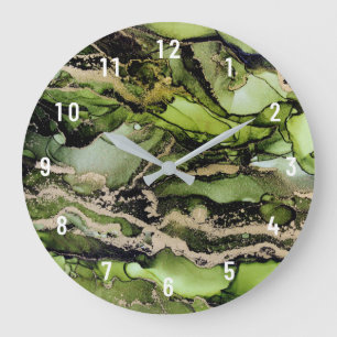 Redondo Grande Resumen Green Black Gold Art Gran Reloj