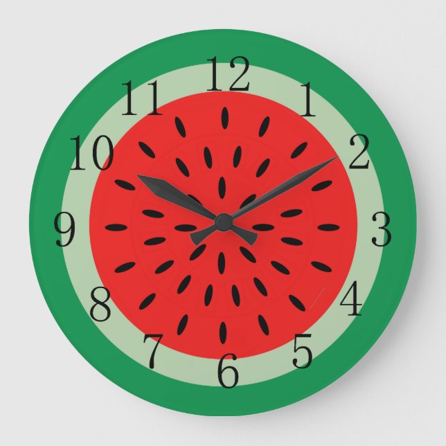 Redondo Grande Ripe Red Watermelon Kitchen Reloj Black Numerales (Anverso)