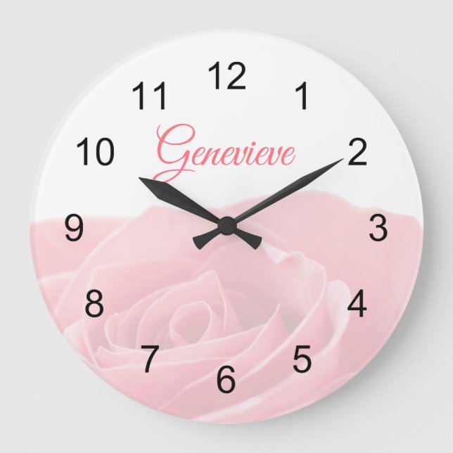 Redondo Grande Rosa rosado bonito personalizado con el reloj de (Anverso)