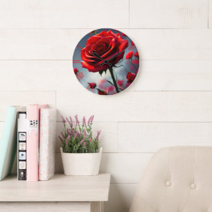 Redondo Grande Rosas Rojas Y Muelles, Reloj De Muro