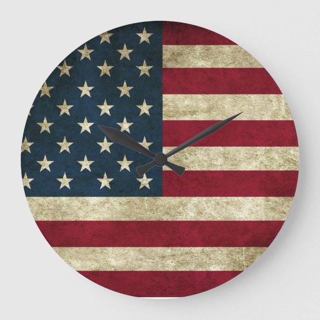 Redondo Grande Rústica reloj estilo Bandera Americana (Anverso)