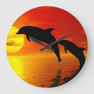 Redondo Grande Saltando delfines del reloj del muro de la puesta 