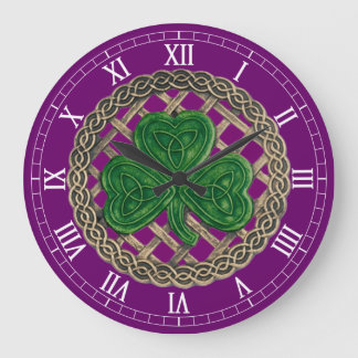 Redondo Grande Shamrock morado y nudos celtas reloj numérico roma