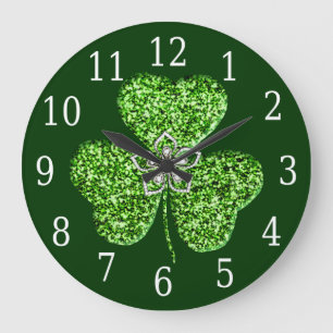 Redondo Grande Shamrock Y Reloj De Flores purpurinas