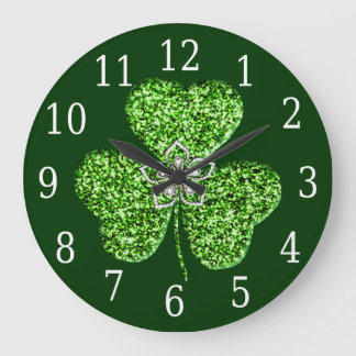 Redondo Grande Shamrock Y Reloj De Flores purpurinas